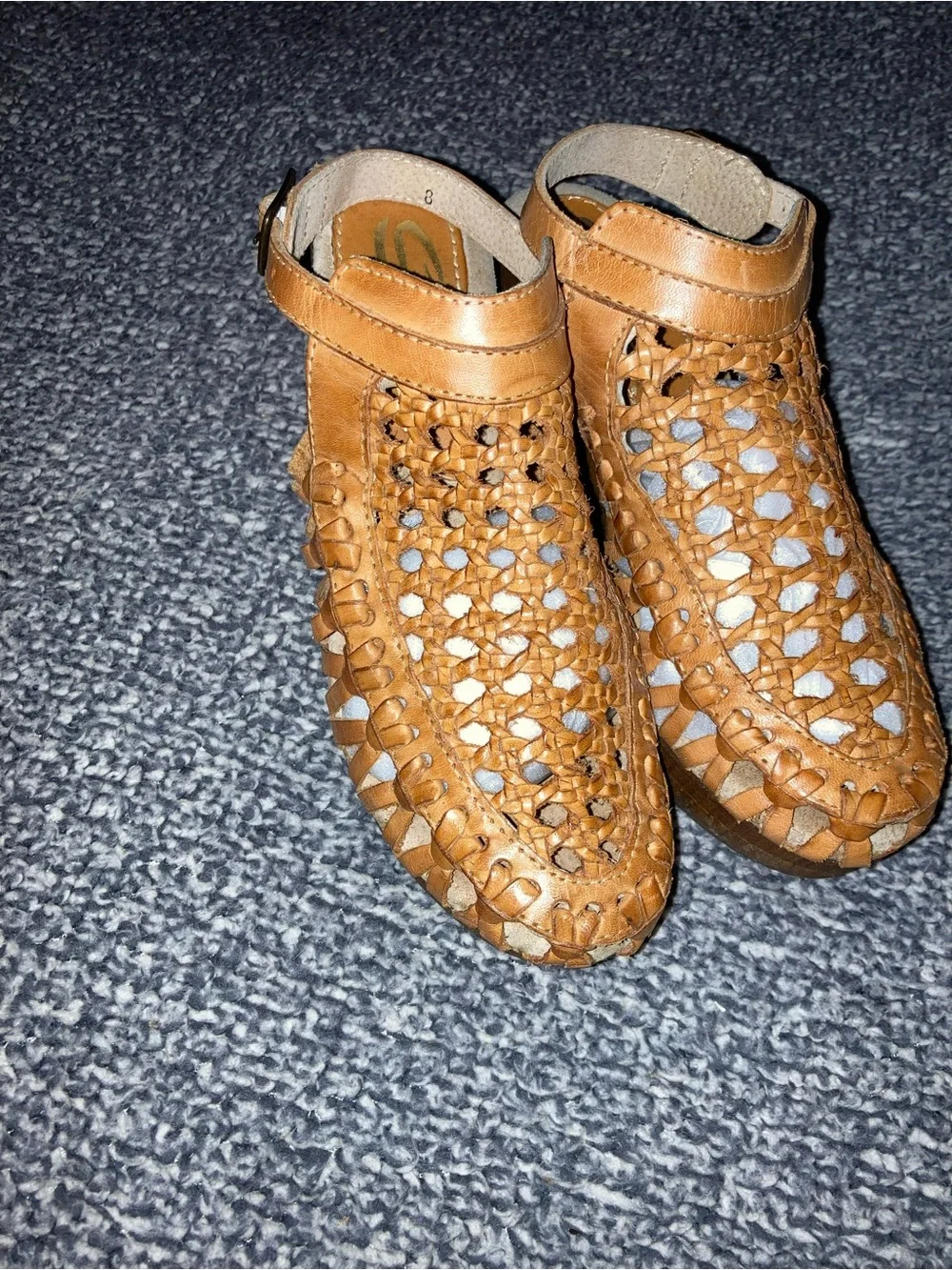 Sbicca Tan Woven Leather Wedge Sandals